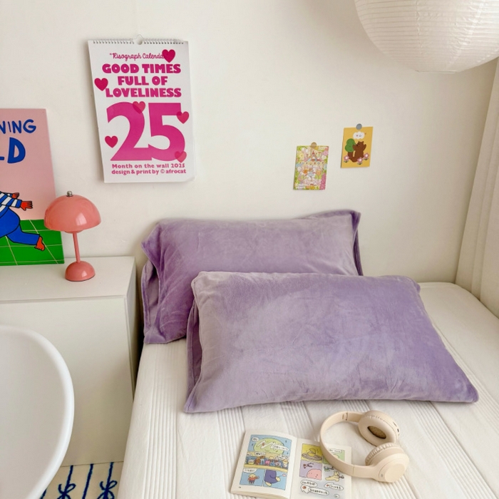 91家纺网 家纺一手货源 找家纺 禧缘家纺（原梦想家）2025新款牛奶绒纯色印花双开口枕套 紫色