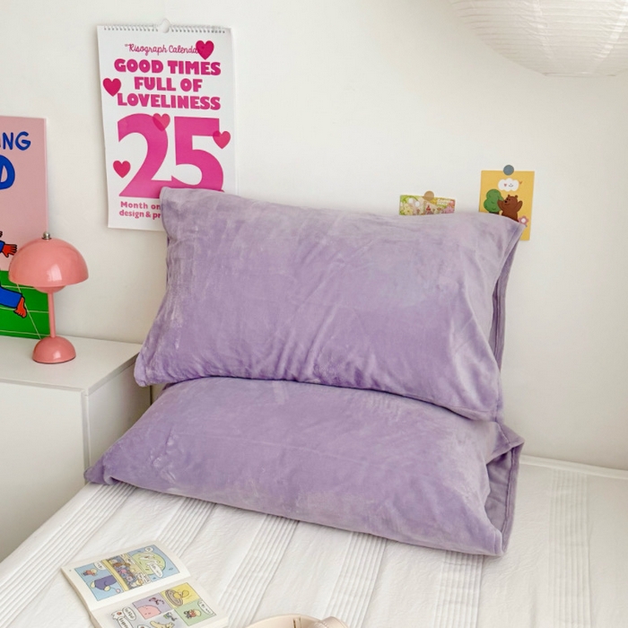 91家纺网 家纺一手货源 找家纺 禧缘家纺（原梦想家）2025新款牛奶绒纯色印花双开口枕套 紫色