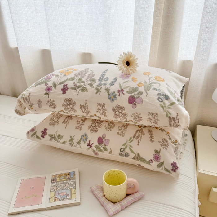 禧缘家纺（原梦想家）2025新款牛奶绒纯色印花双开口枕套 紫色薰衣草