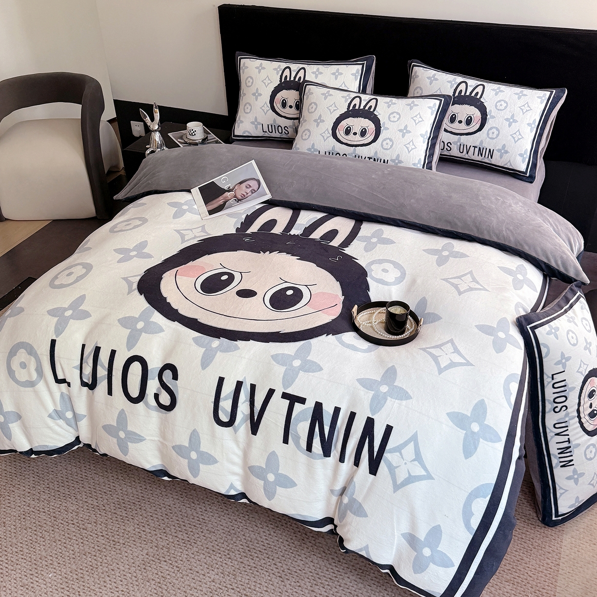 91家纺网 家纺一手货源 找家纺 摩卡（乐趣） 2025新款牛奶绒大版数码印花四件套（提供买家秀） 经典兔