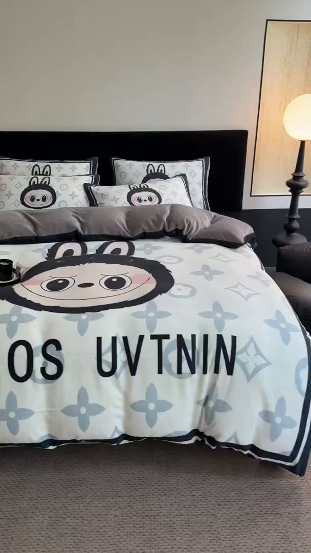 91家纺网 家纺一手货源 找家纺 摩卡（乐趣） 2025新款牛奶绒大版数码印花四件套（提供买家秀） 经典兔