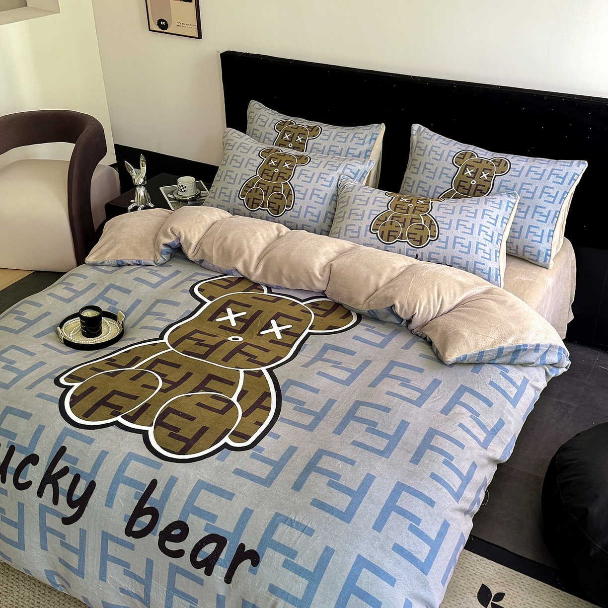 91家纺网 家纺一手货源 找家纺 摩卡（乐趣） 2025新款牛奶绒大版数码印花四件套（提供买家秀） 咔芬