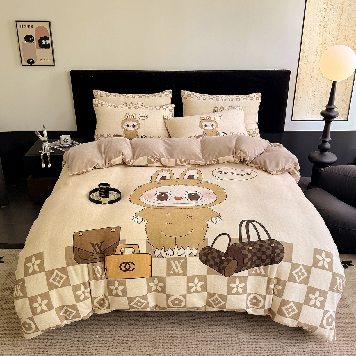 摩卡（乐趣） 2025新款牛奶绒大版数码印花四件套（提供买家秀） 卡夫兔