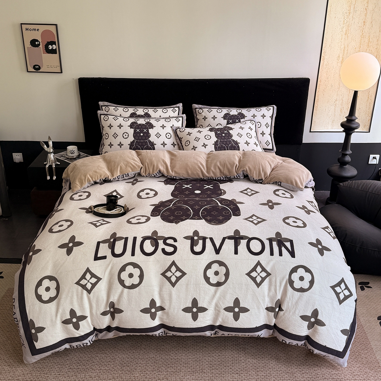 摩卡（乐趣） 2025新款牛奶绒大版数码印花四件套（提供买家秀） 熊仔咖