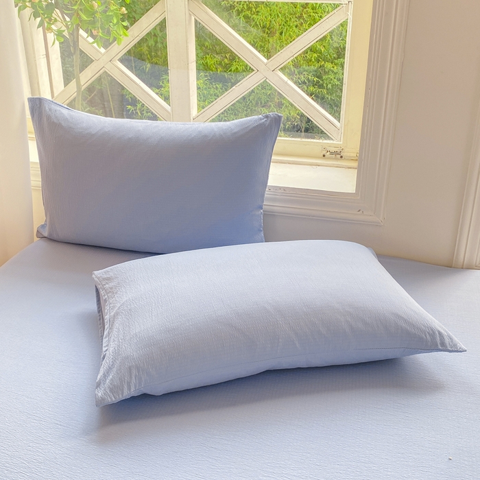 91家纺网 家纺一手货源 找家纺 朵朵家纺 2025新款云感提花双层纱纯色单床单被单（可定做尺寸） 雾蓝