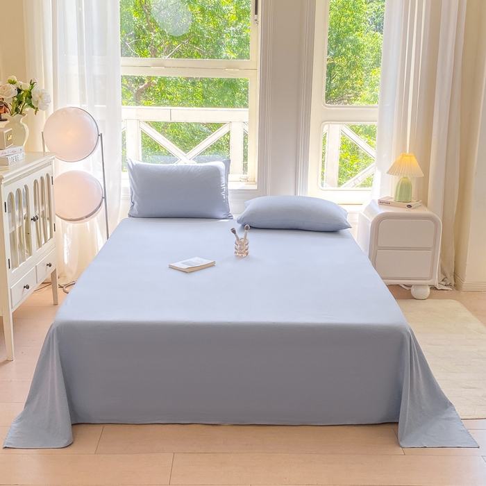 91家纺网 家纺一手货源 找家纺 （总）朵朵家纺 2025新款云感提花双层纱纯色单床单被单（可定做尺寸）