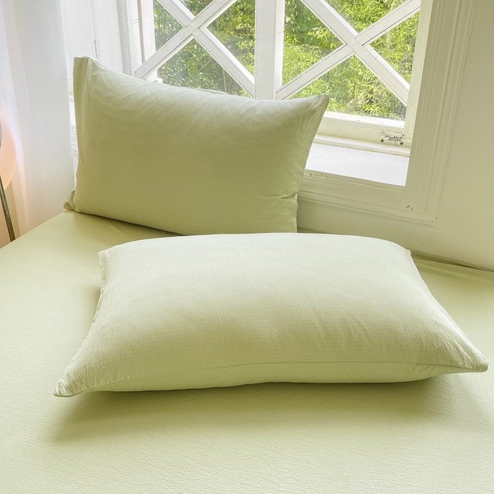 91家纺网 家纺一手货源 找家纺 朵朵家纺 2025新款云感提花双层纱纯色单床单被单（可定做尺寸） 果绿