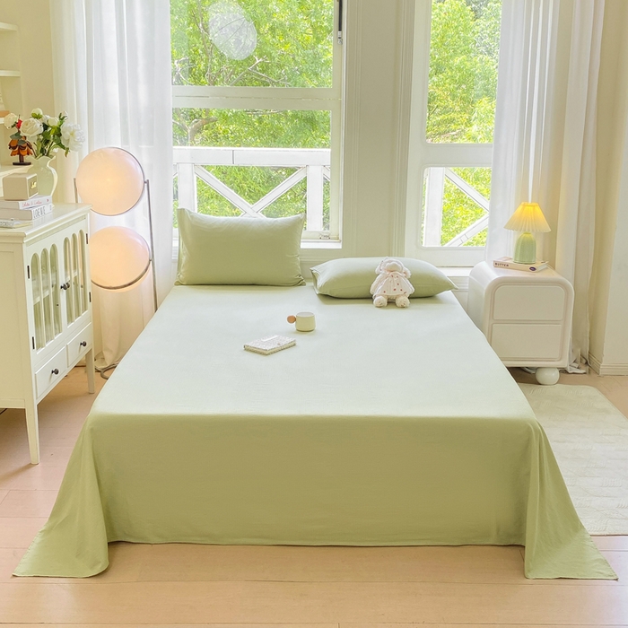 朵朵家纺 2025新款云感提花双层纱纯色单床单被单（可定做尺寸） 果绿