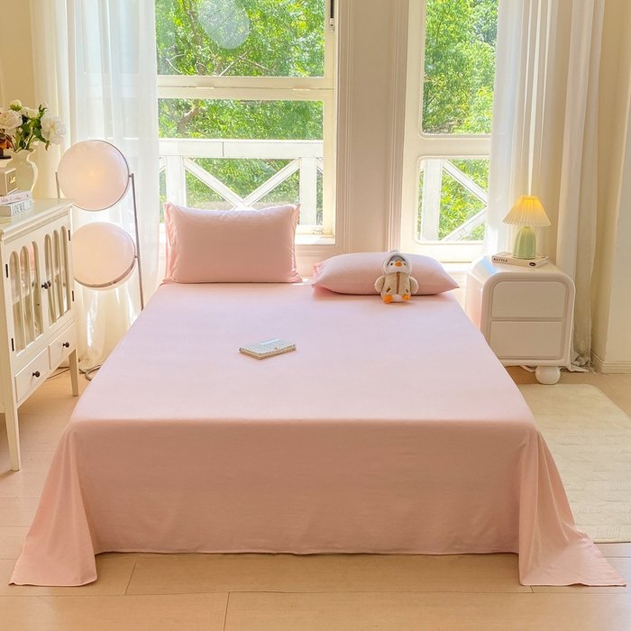 朵朵家纺 2025新款云感提花双层纱纯色单床单被单（可定做尺寸） 樱花粉