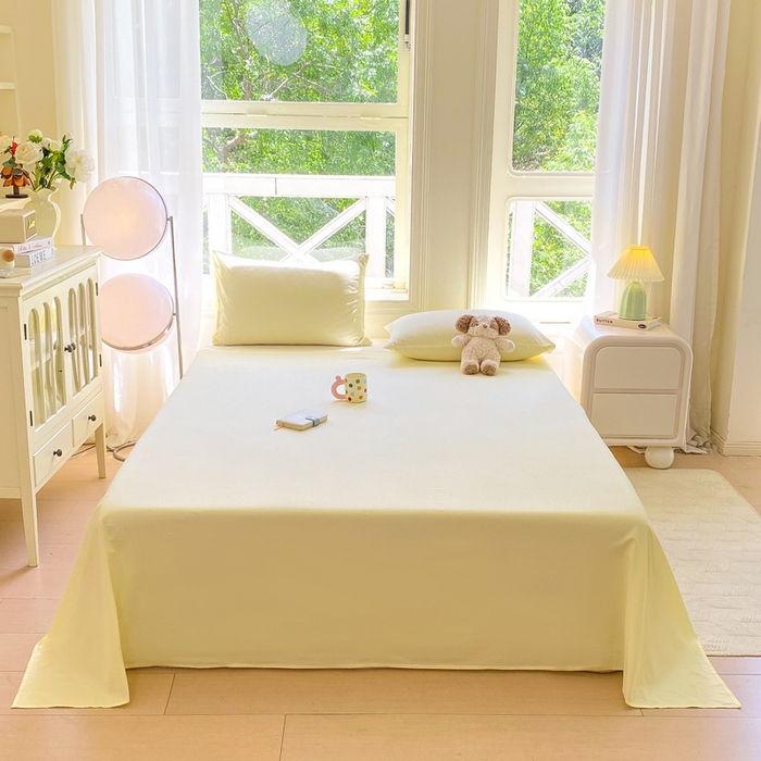 朵朵家纺 2025新款云感提花双层纱纯色单床单被单（可定做尺寸） 奶黄