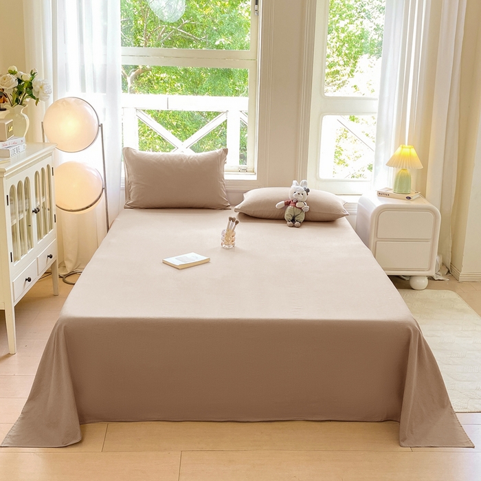 朵朵家纺 2025新款云感提花双层纱纯色单床单被单（可定做尺寸） 卡其