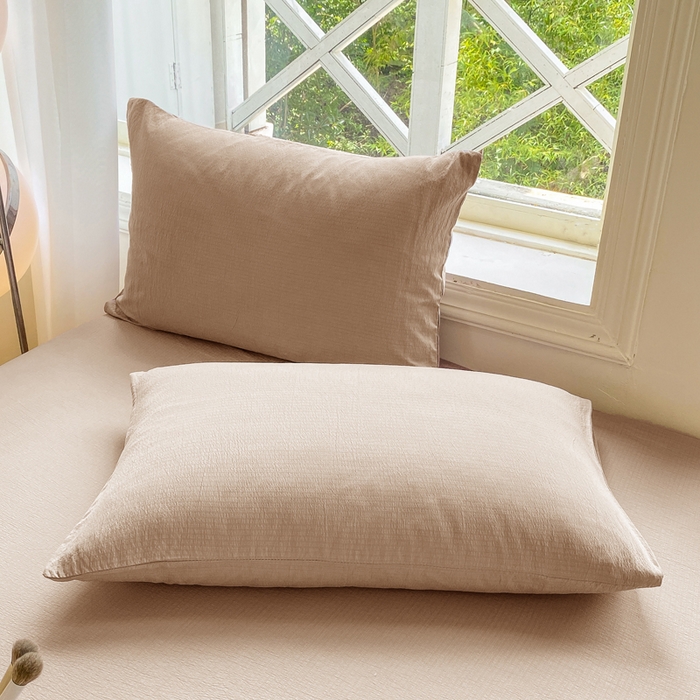 91家纺网 家纺一手货源 找家纺 朵朵家纺 2025新款云感提花双层纱纯色单床单被单（可定做尺寸） 卡其