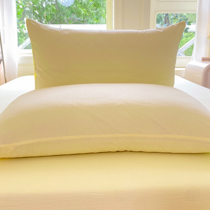 91家纺网 家纺一手货源 找家纺 朵朵家纺 2025新款云感提花双层纱纯色单床单被单（可定做尺寸） 奶黄