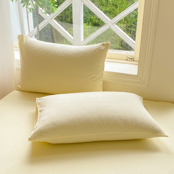 91家纺网 家纺一手货源 找家纺 朵朵家纺 2025新款云感提花双层纱纯色单床单被单（可定做尺寸） 奶黄