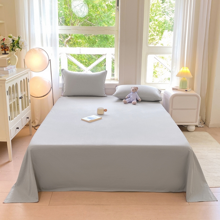 朵朵家纺 2025新款云感提花双层纱纯色单床单被单（可定做尺寸） 浅灰