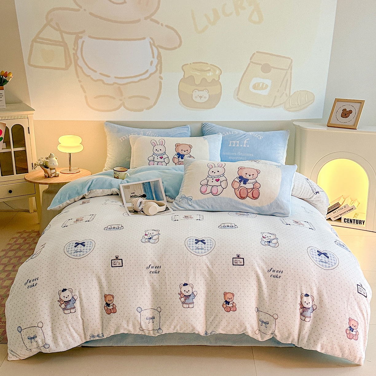 91家纺网 家纺一手货源 找家纺 安哆啦家纺 2025新款A类加厚200克牛奶绒印花卡通四件套 贝果宝贝