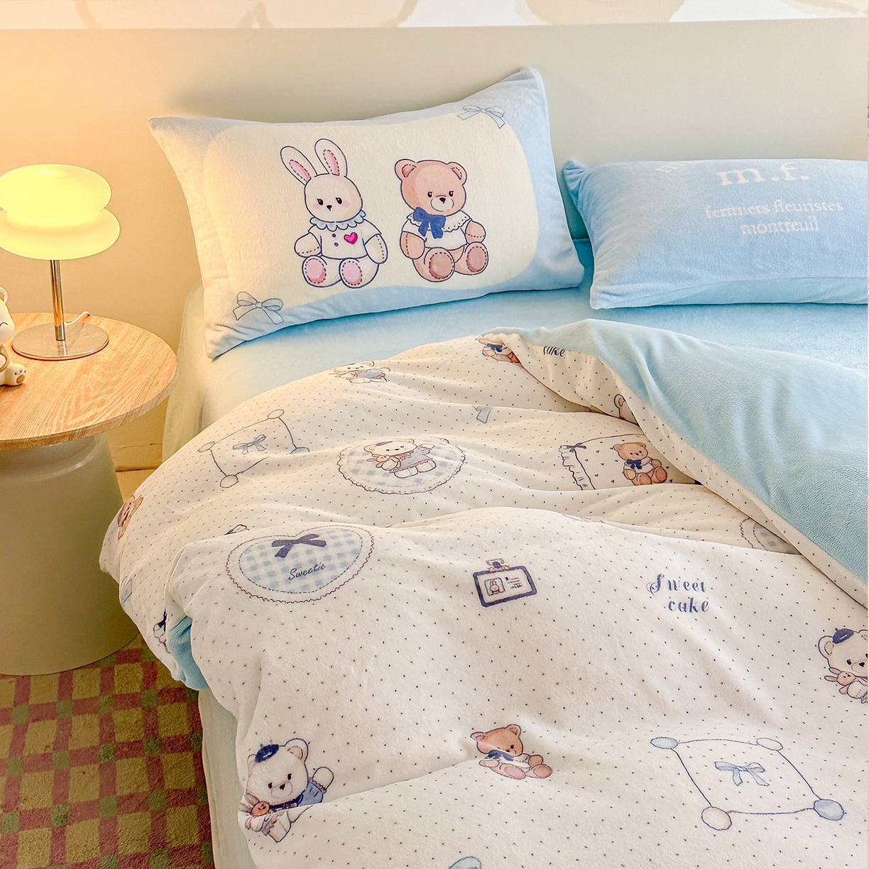 91家纺网 家纺一手货源 找家纺 安哆啦家纺 2025新款A类加厚200克牛奶绒印花卡通四件套 贝果宝贝