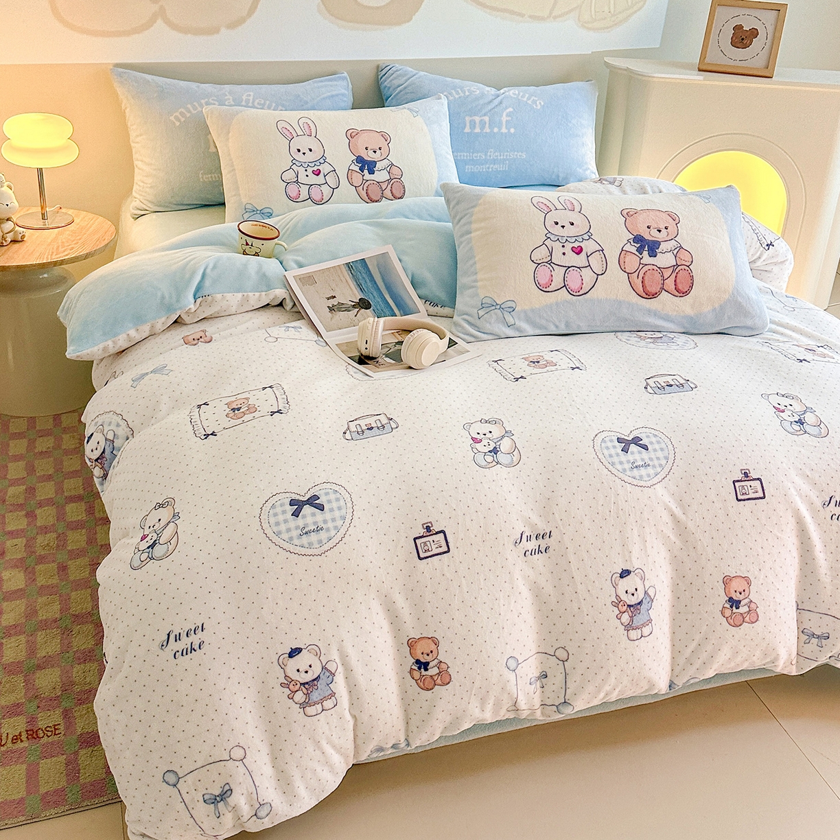 91家纺网 家纺一手货源 找家纺 安哆啦家纺 2025新款A类加厚200克牛奶绒印花卡通四件套 贝果宝贝