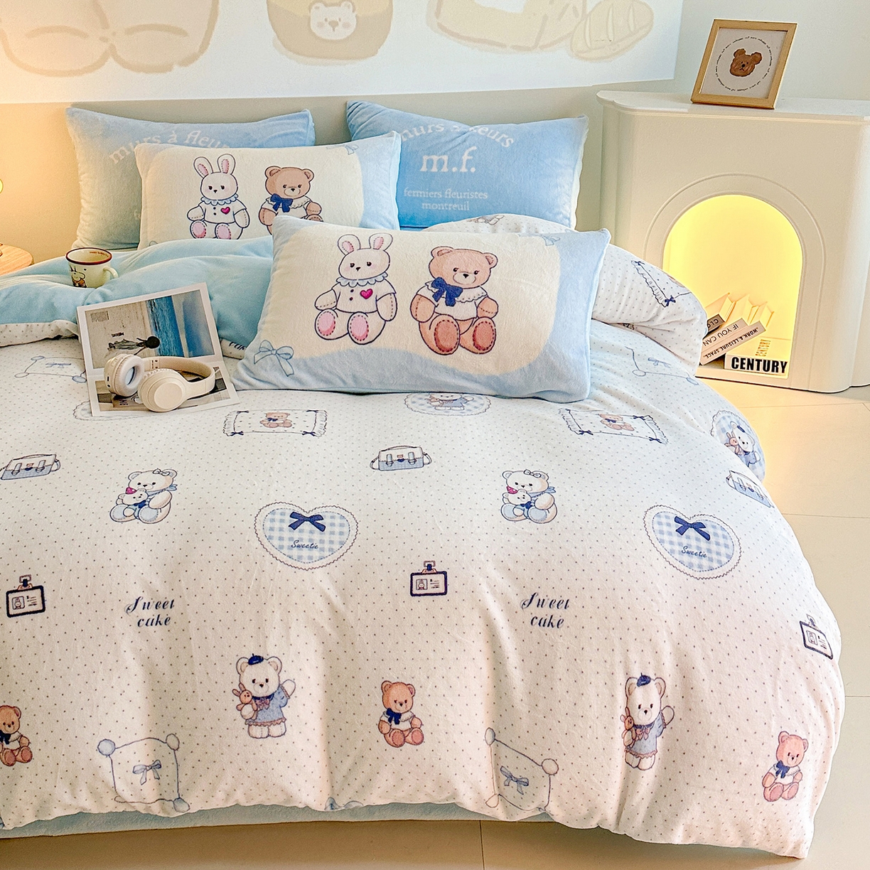 91家纺网 家纺一手货源 找家纺 安哆啦家纺 2025新款A类加厚200克牛奶绒印花卡通四件套 贝果宝贝