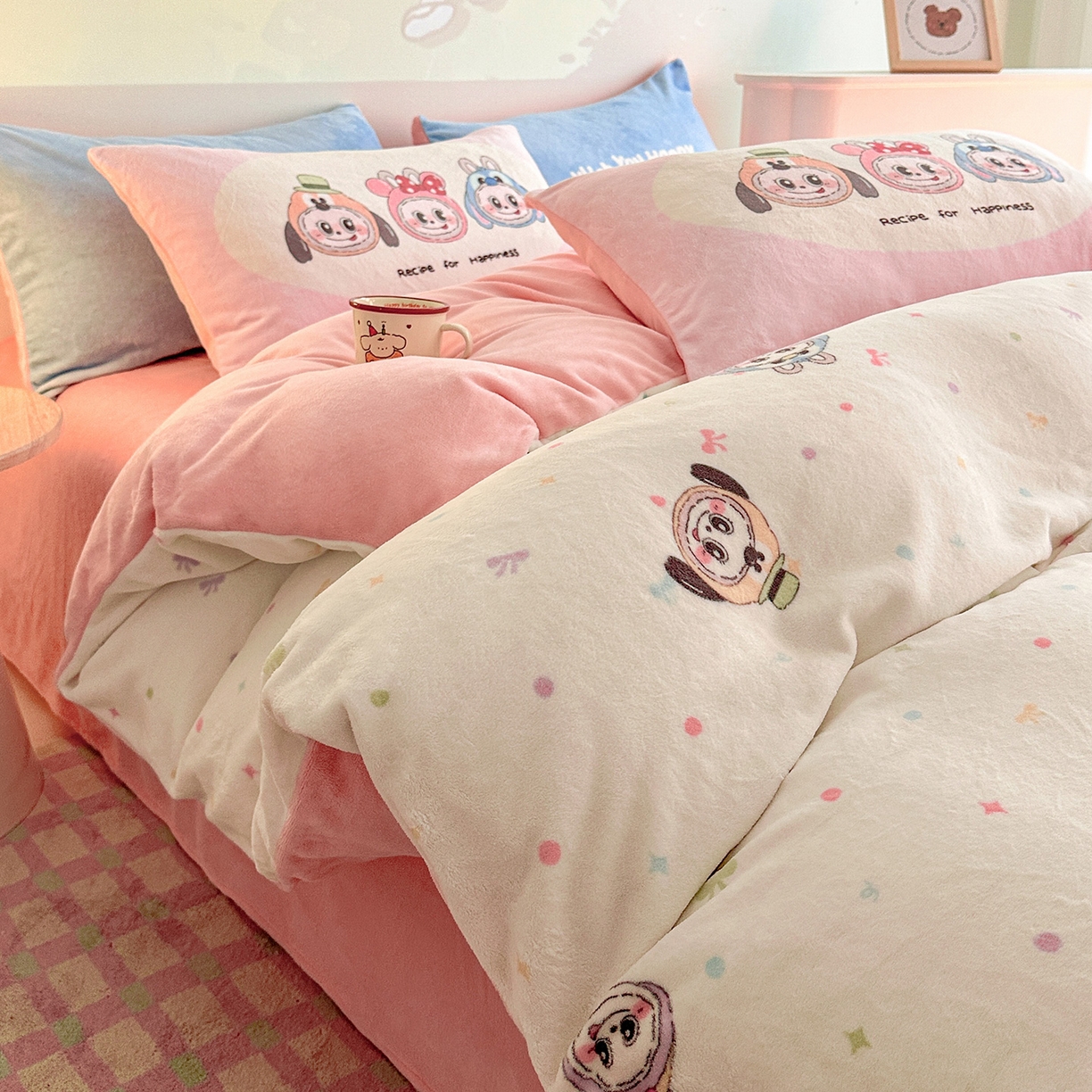 安哆啦家纺 2025新款A类加厚200克牛奶绒印花卡通四件套 多彩拉布