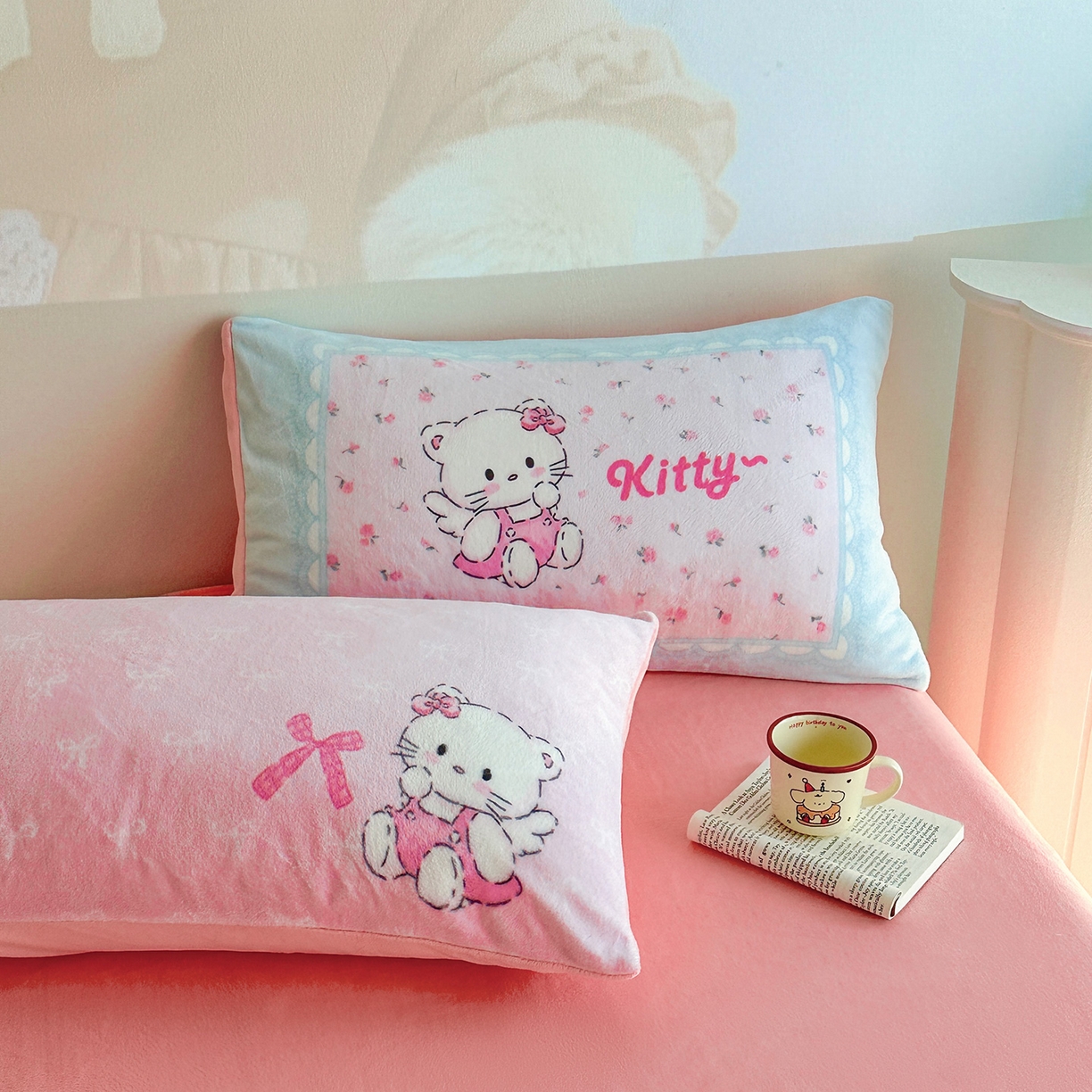 91家纺网 家纺一手货源 找家纺 安哆啦家纺 2025新款A类加厚200克牛奶绒印花卡通四件套 粉色kt