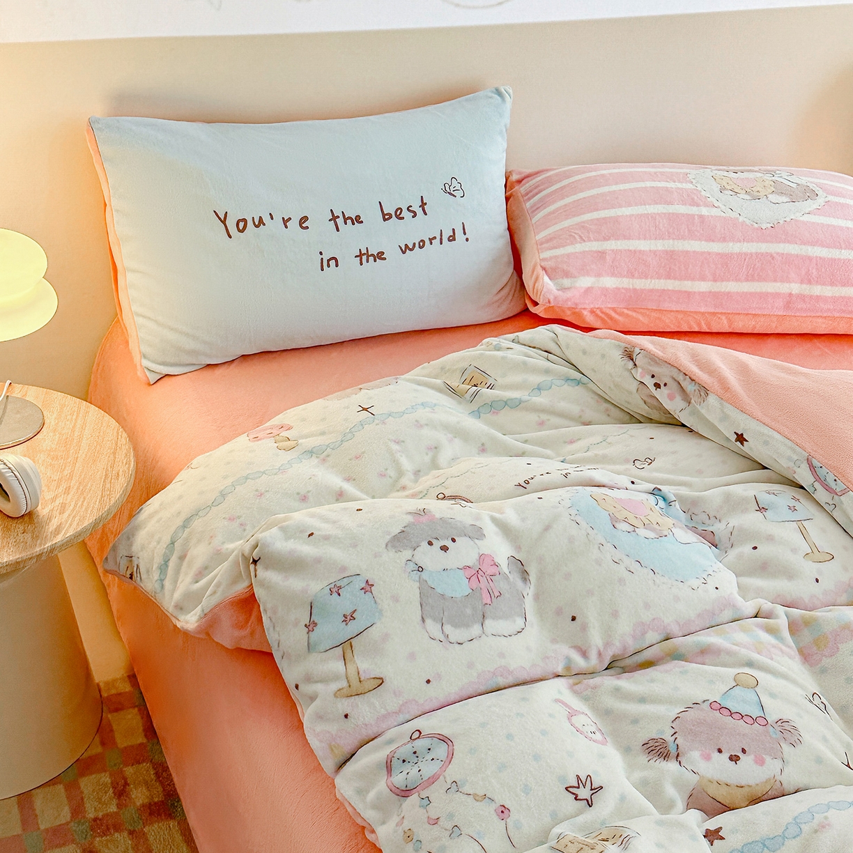 91家纺网 家纺一手货源 找家纺 安哆啦家纺 2025新款A类加厚200克牛奶绒印花卡通四件套 欢乐时光