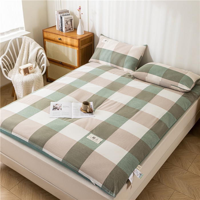 91家纺网 家纺一手货源 找家纺 悠米悠家 2025新款新疆长绒棉可拆洗棉花夹棉床褥垫成人款 极简绿格