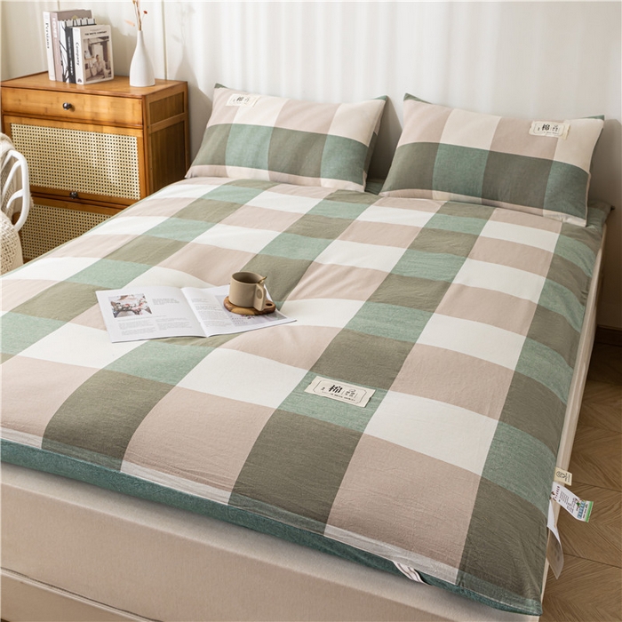 91家纺网 家纺一手货源 找家纺 悠米悠家 2025新款新疆长绒棉可拆洗棉花夹棉床褥垫成人款 极简绿格