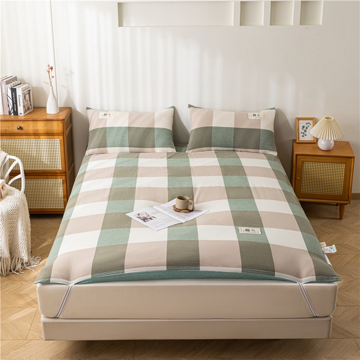 91家纺网 家纺一手货源 找家纺 悠米悠家 2025新款新疆长绒棉可拆洗棉花夹棉床褥垫成人款 极简绿格