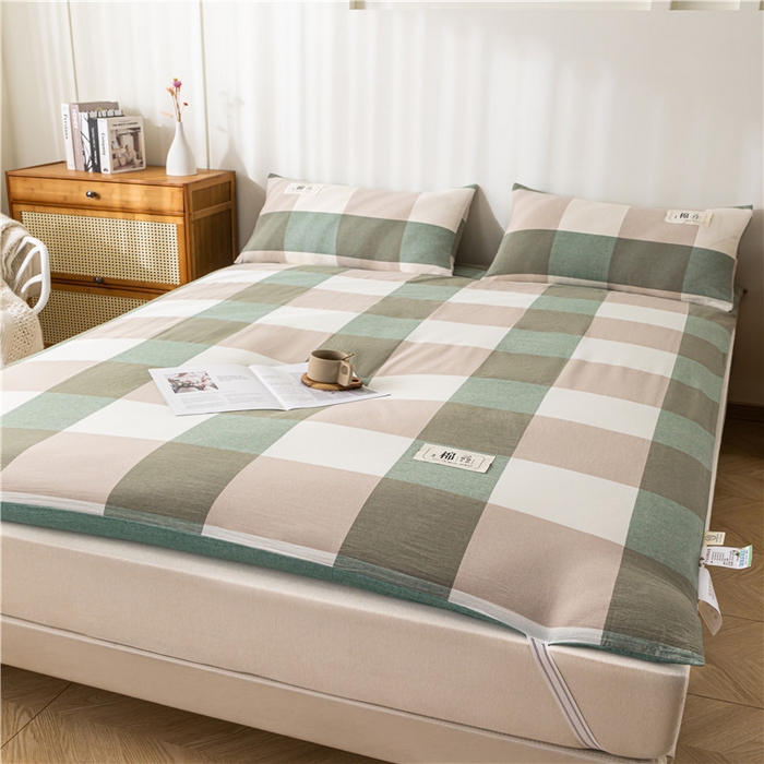 91家纺网 家纺一手货源 找家纺 悠米悠家 2025新款新疆长绒棉可拆洗棉花夹棉床褥垫成人款 极简绿格