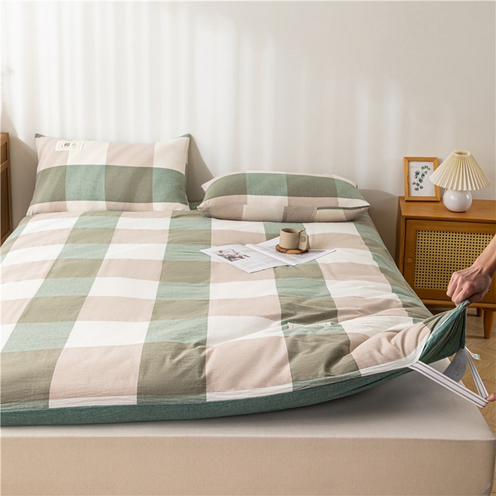 91家纺网 家纺一手货源 找家纺 悠米悠家 2025新款新疆长绒棉可拆洗棉花夹棉床褥垫成人款 极简绿格