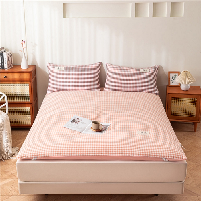 91家纺网 家纺一手货源 找家纺 悠米悠家 2025新款新疆长绒棉可拆洗棉花夹棉床褥垫成人款 橘色小格