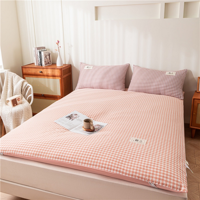 91家纺网 家纺一手货源 找家纺 悠米悠家 2025新款新疆长绒棉可拆洗棉花夹棉床褥垫成人款 橘色小格