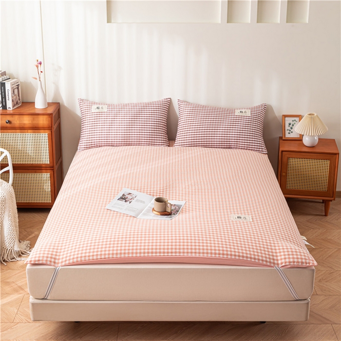 91家纺网 家纺一手货源 找家纺 悠米悠家 2025新款新疆长绒棉可拆洗棉花夹棉床褥垫成人款 橘色小格