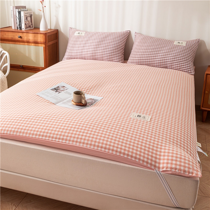 91家纺网 家纺一手货源 找家纺 悠米悠家 2025新款新疆长绒棉可拆洗棉花夹棉床褥垫成人款 橘色小格