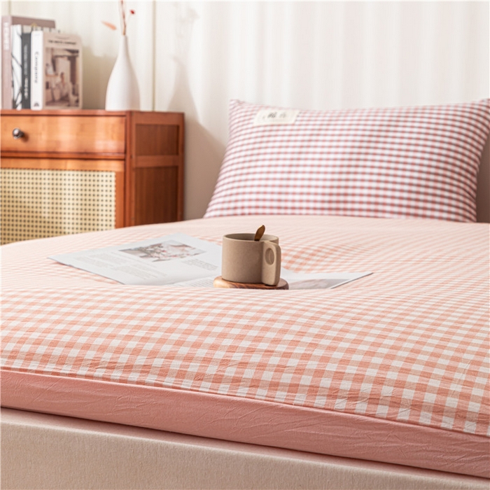 91家纺网 家纺一手货源 找家纺 悠米悠家 2025新款新疆长绒棉可拆洗棉花夹棉床褥垫成人款 橘色小格