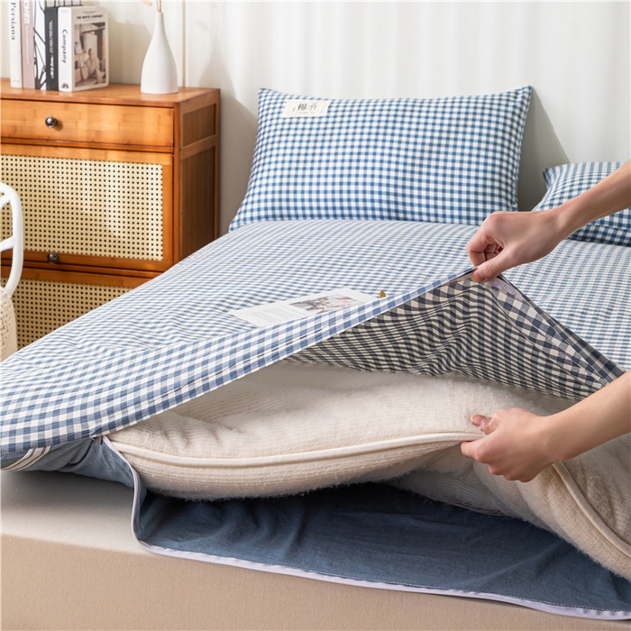 91家纺网 家纺一手货源 找家纺 悠米悠家 2025新款新疆长绒棉可拆洗棉花夹棉床褥垫成人款 蓝小格