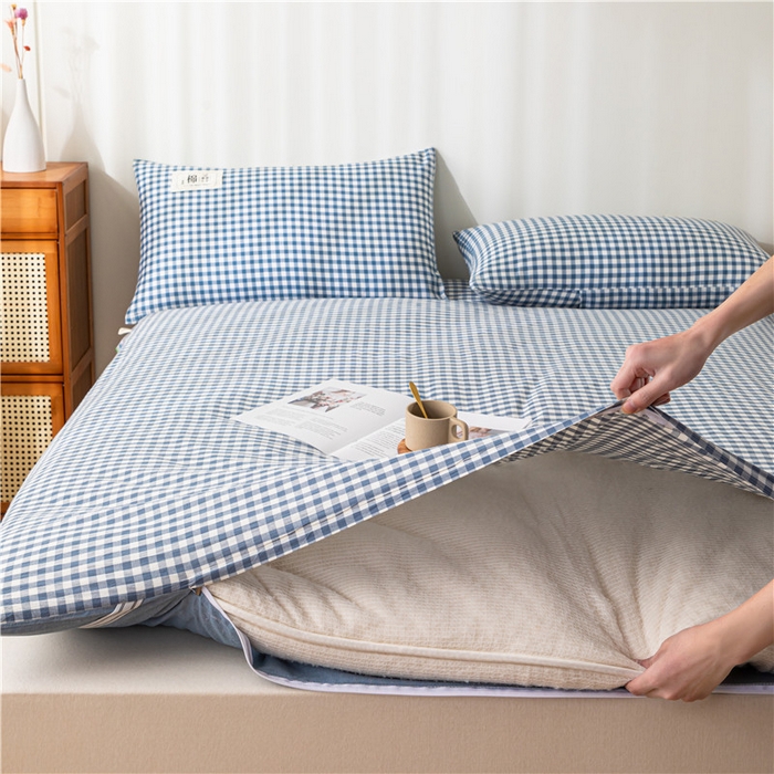 91家纺网 家纺一手货源 找家纺 悠米悠家 2025新款新疆长绒棉可拆洗棉花夹棉床褥垫成人款 蓝小格