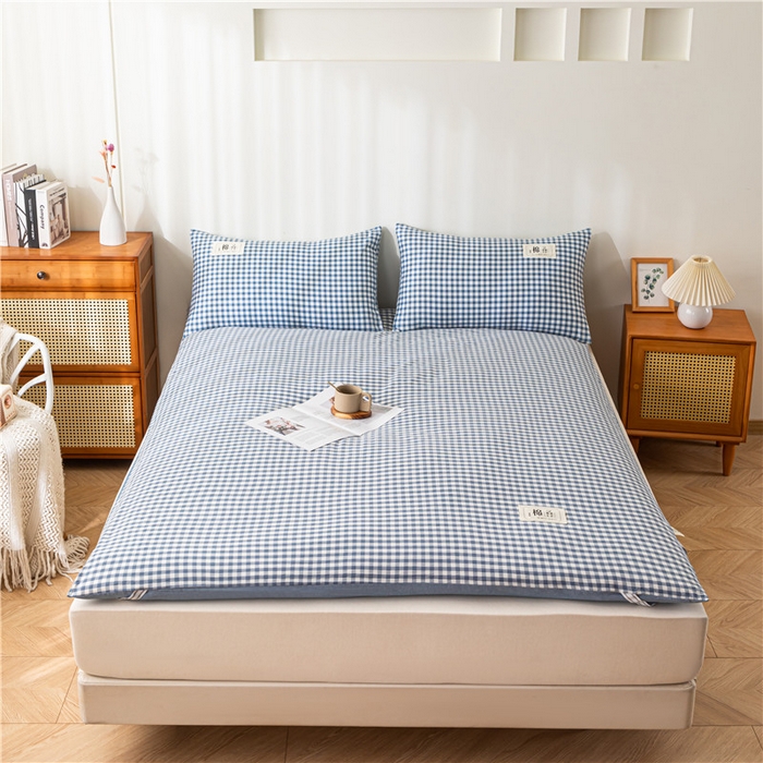 91家纺网 家纺一手货源 找家纺 悠米悠家 2025新款新疆长绒棉可拆洗棉花夹棉床褥垫成人款 蓝小格