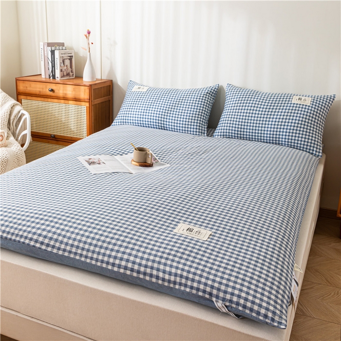 91家纺网 家纺一手货源 找家纺 悠米悠家 2025新款新疆长绒棉可拆洗棉花夹棉床褥垫成人款 蓝小格