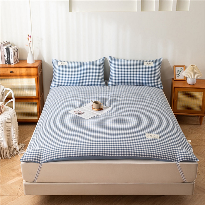 91家纺网 家纺一手货源 找家纺 悠米悠家 2025新款新疆长绒棉可拆洗棉花夹棉床褥垫成人款 蓝小格