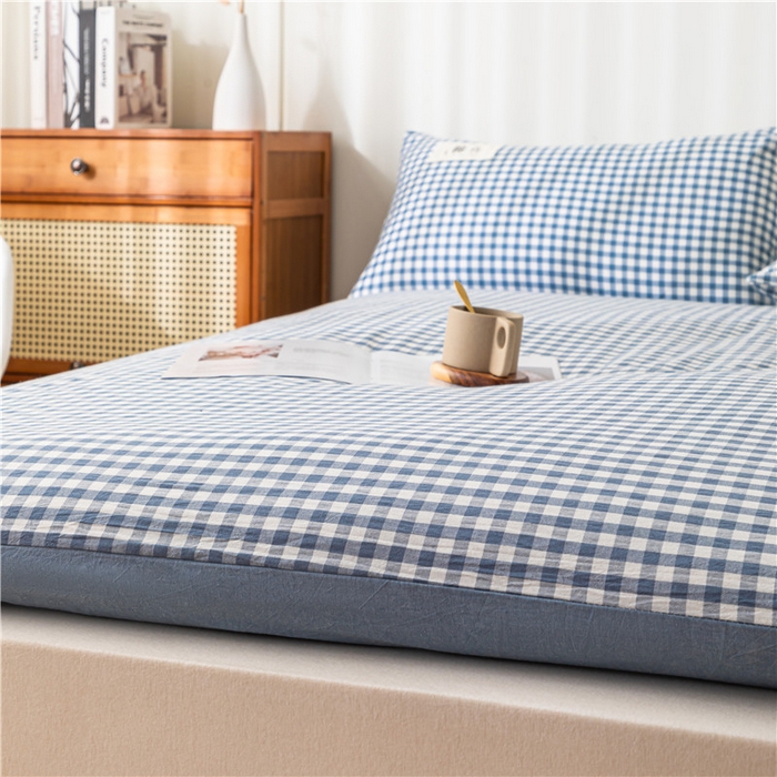 91家纺网 家纺一手货源 找家纺 悠米悠家 2025新款新疆长绒棉可拆洗棉花夹棉床褥垫成人款 蓝小格