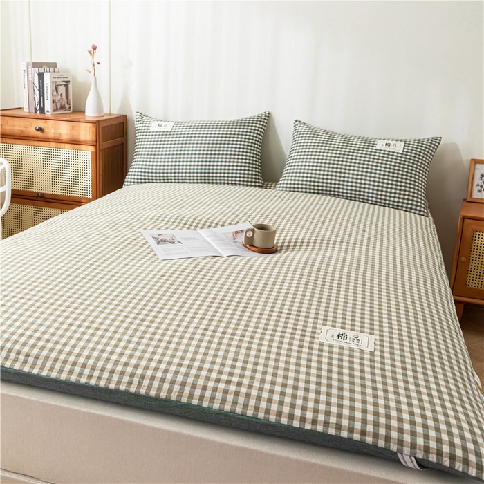 91家纺网 家纺一手货源 找家纺 悠米悠家 2025新款新疆长绒棉可拆洗棉花夹棉床褥垫成人款 墨绿小格