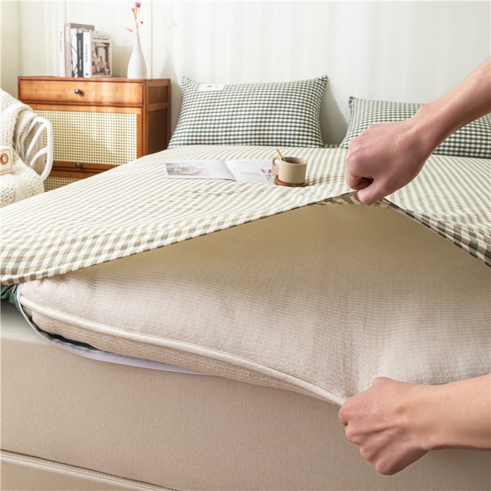 91家纺网 家纺一手货源 找家纺 悠米悠家 2025新款新疆长绒棉可拆洗棉花夹棉床褥垫成人款 墨绿小格