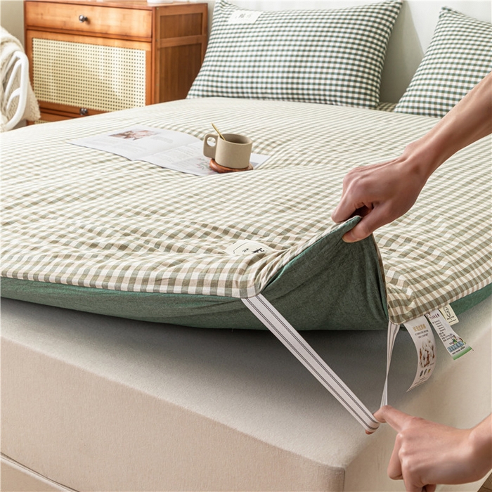 91家纺网 家纺一手货源 找家纺 悠米悠家 2025新款新疆长绒棉可拆洗棉花夹棉床褥垫成人款 墨绿小格