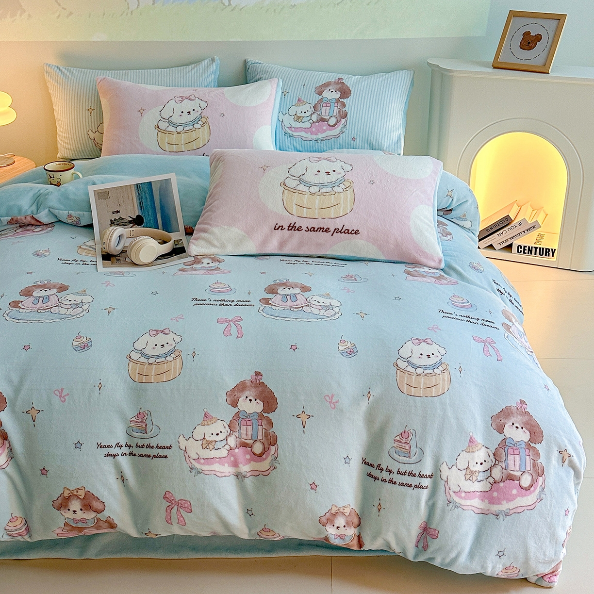 91家纺网 家纺一手货源 找家纺 安哆啦家纺 2025新款A类加厚200克牛奶绒印花卡通四件套 星河狗狗