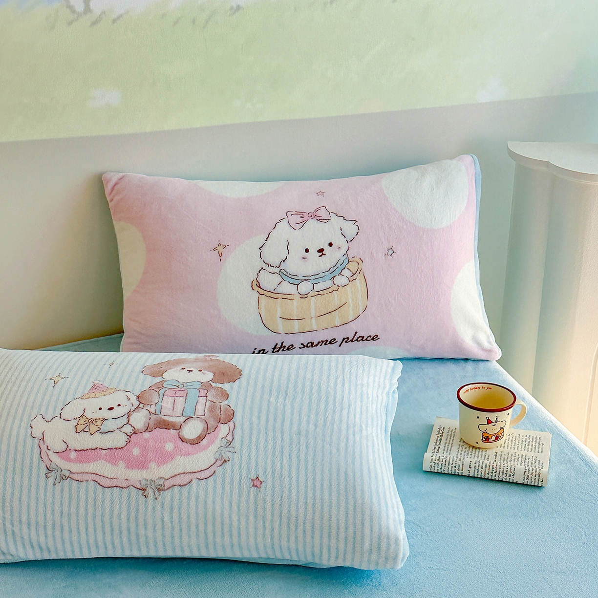 91家纺网 家纺一手货源 找家纺 安哆啦家纺 2025新款A类加厚200克牛奶绒印花卡通四件套 星河狗狗