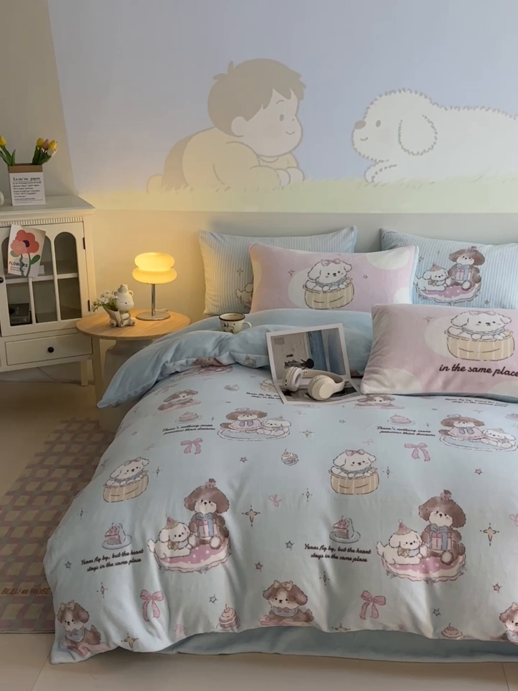 91家纺网 家纺一手货源 找家纺 安哆啦家纺 2025新款A类加厚200克牛奶绒印花卡通四件套 星河狗狗