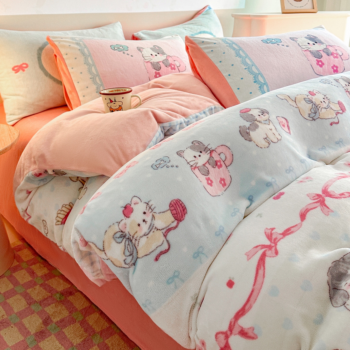 安哆啦家纺 2025新款A类加厚200克牛奶绒印花卡通四件套 休闲一刻