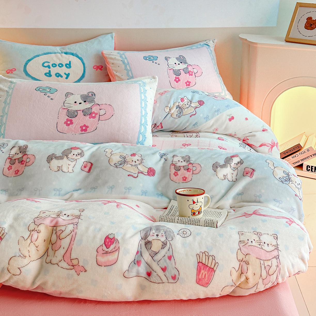 91家纺网 家纺一手货源 找家纺 安哆啦家纺 2025新款A类加厚200克牛奶绒印花卡通四件套 休闲一刻